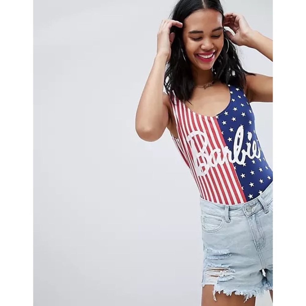 Missguided X Barbie Stars & Stripes Bodysuit - Gem